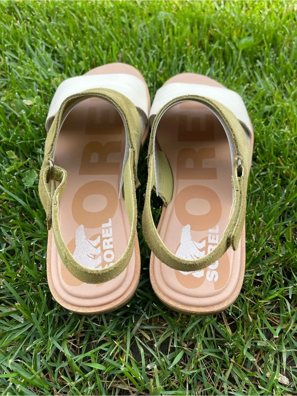 Sorel Ella II Slingback Sandal Olive Shade Chalk Green Leather Suede Size 9